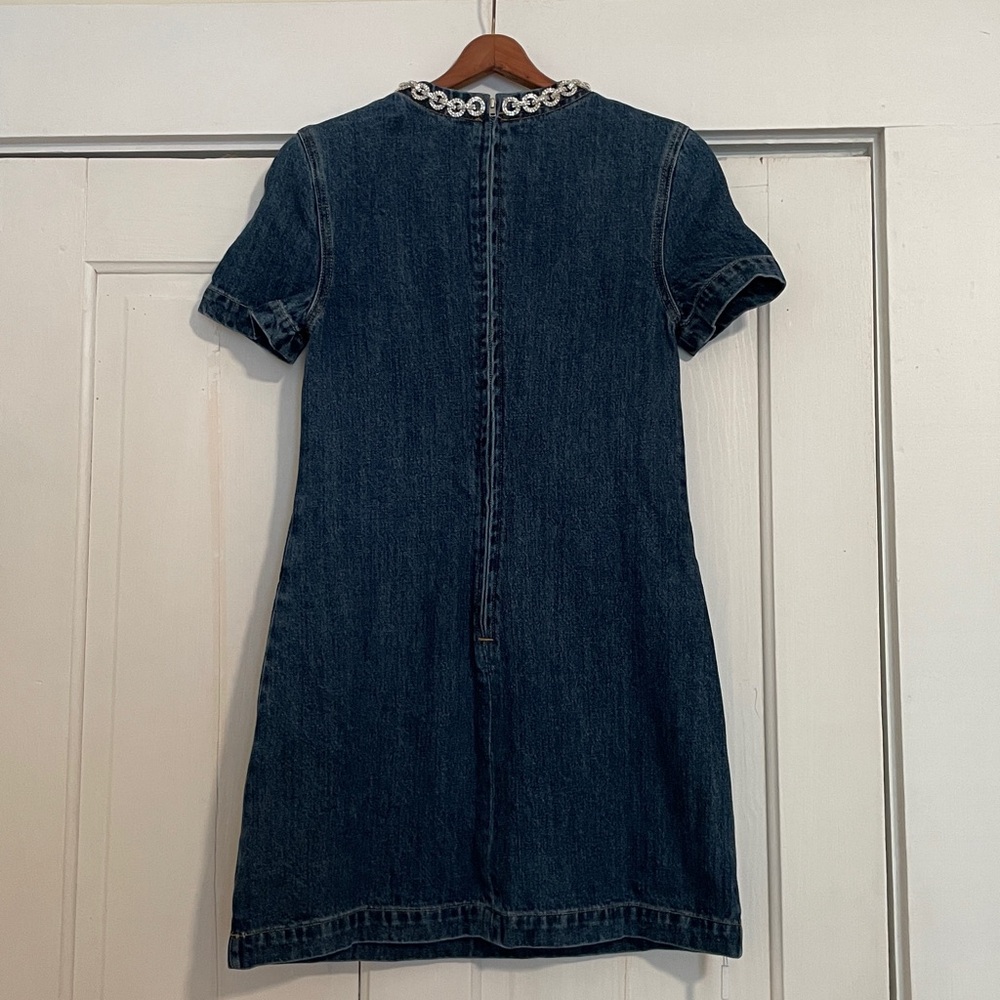 New Self Portrait Denim Crystal Trim Mini Dress size 4 - Picture 6 of 13